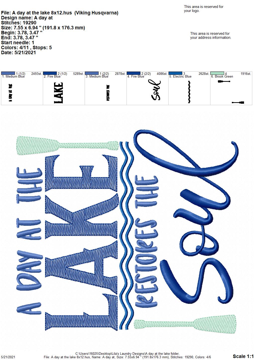 A Day At Lake - 3 sizes- Digital Embroidery Design