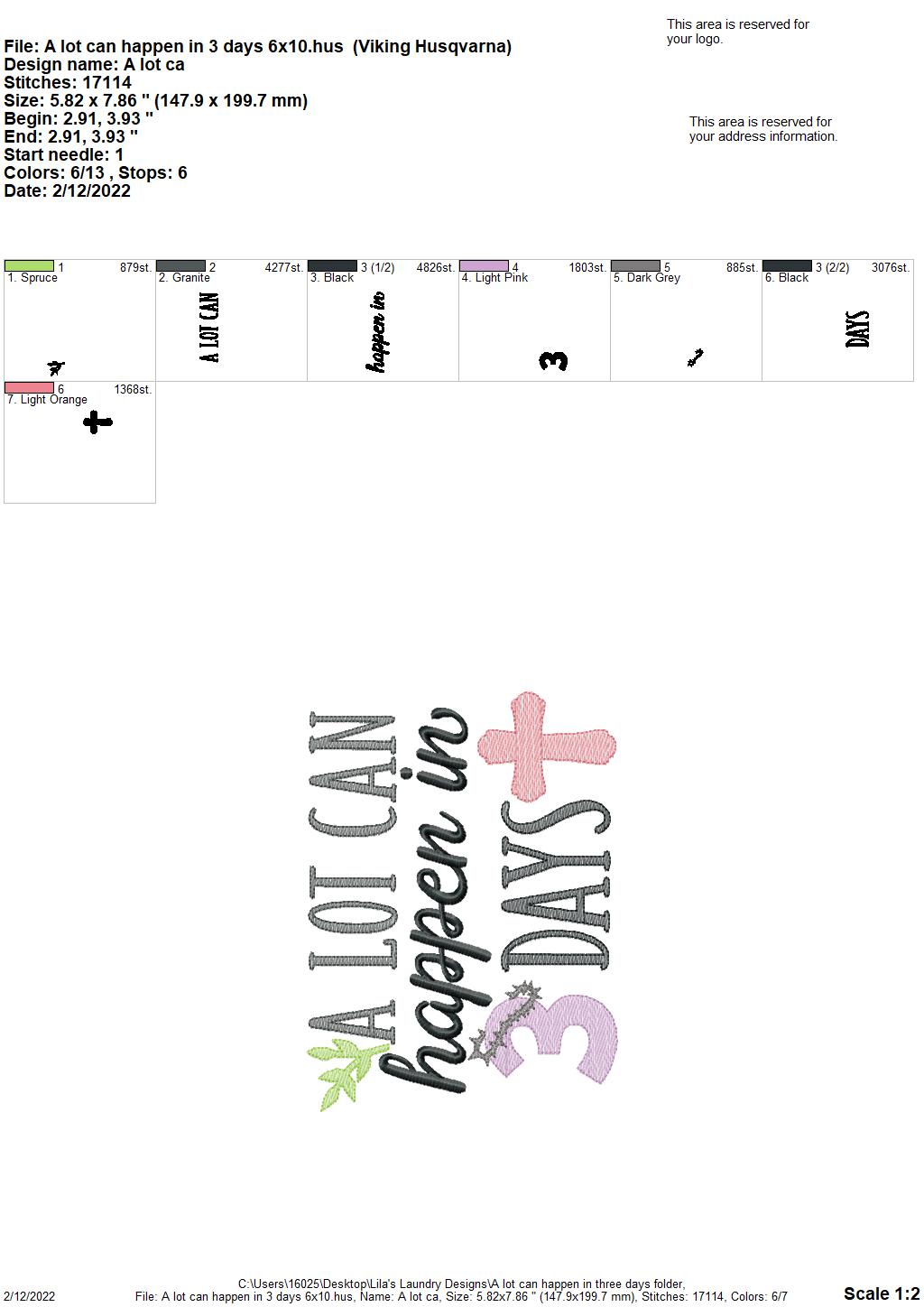 A Lot Can Happen in Three Days - 3 sizes- Digital Embroidery Design