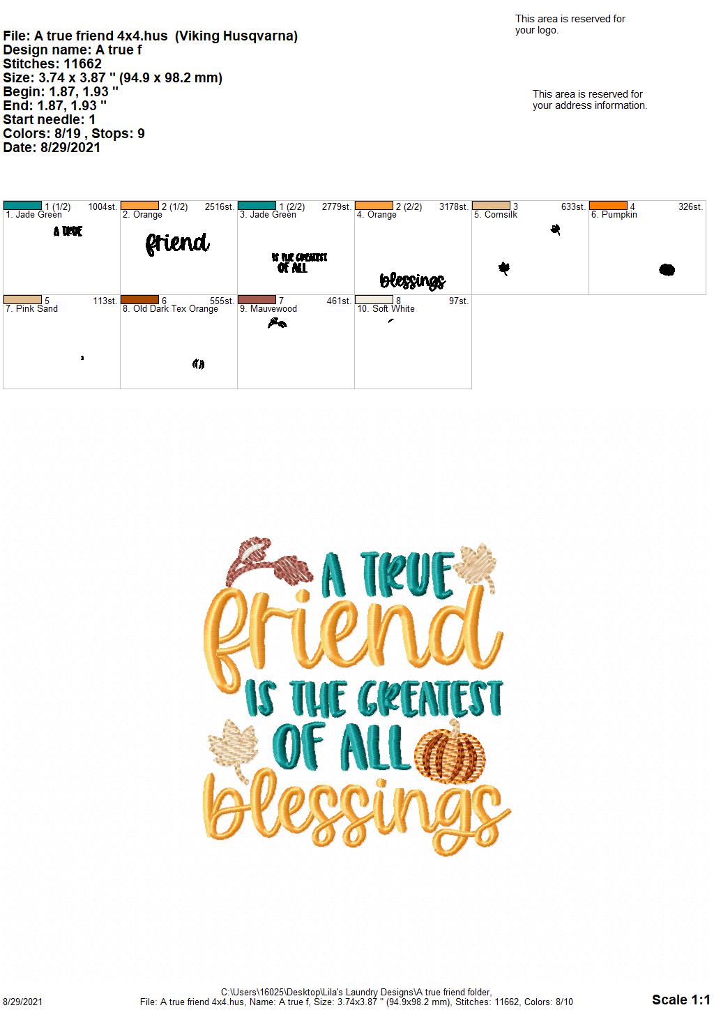 A True Friend - 4 sizes- Digital Embroidery Design