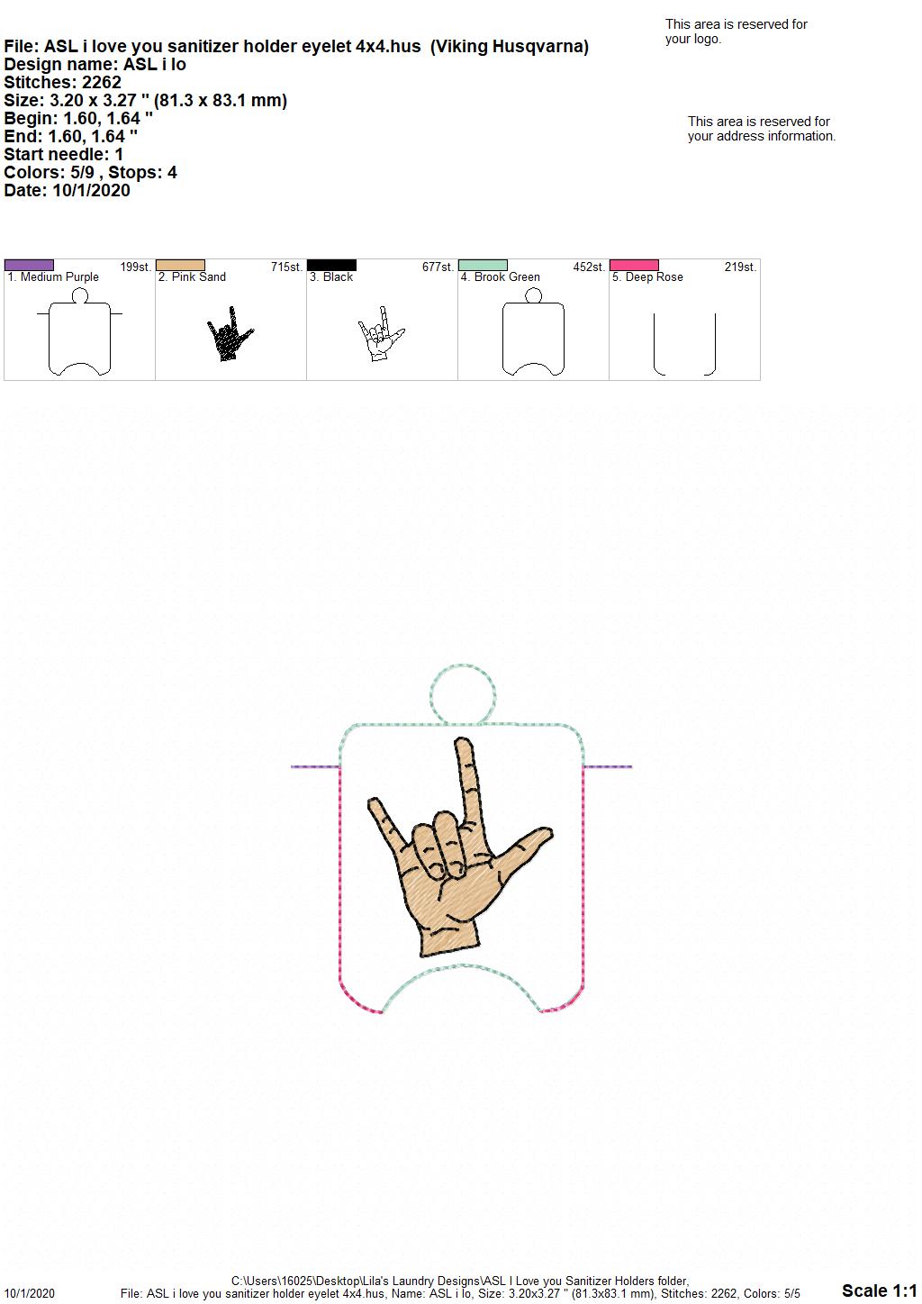 ASL I Love You Sanitizer Holders - DIGITAL Embroidery DESIGN