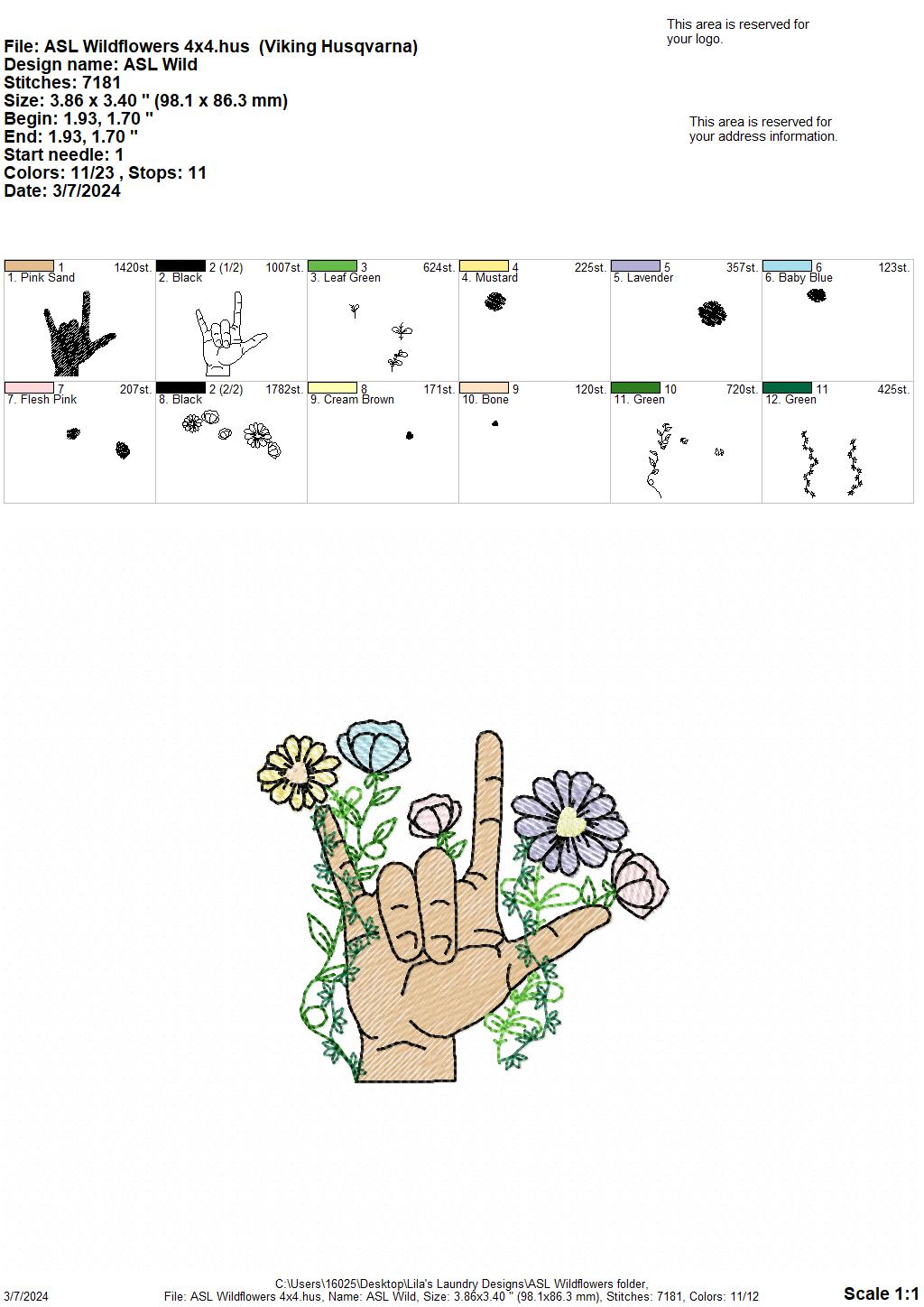 ASL Wildflowers - 4 Sizes - Digital Embroidery Design