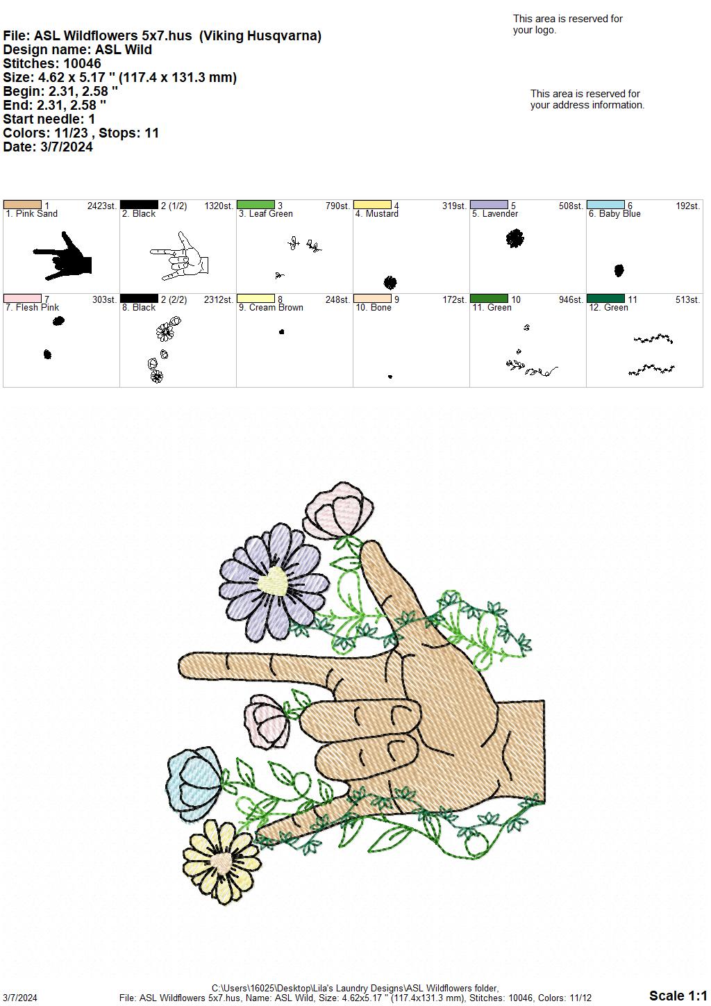 ASL Wildflowers - 4 Sizes - Digital Embroidery Design