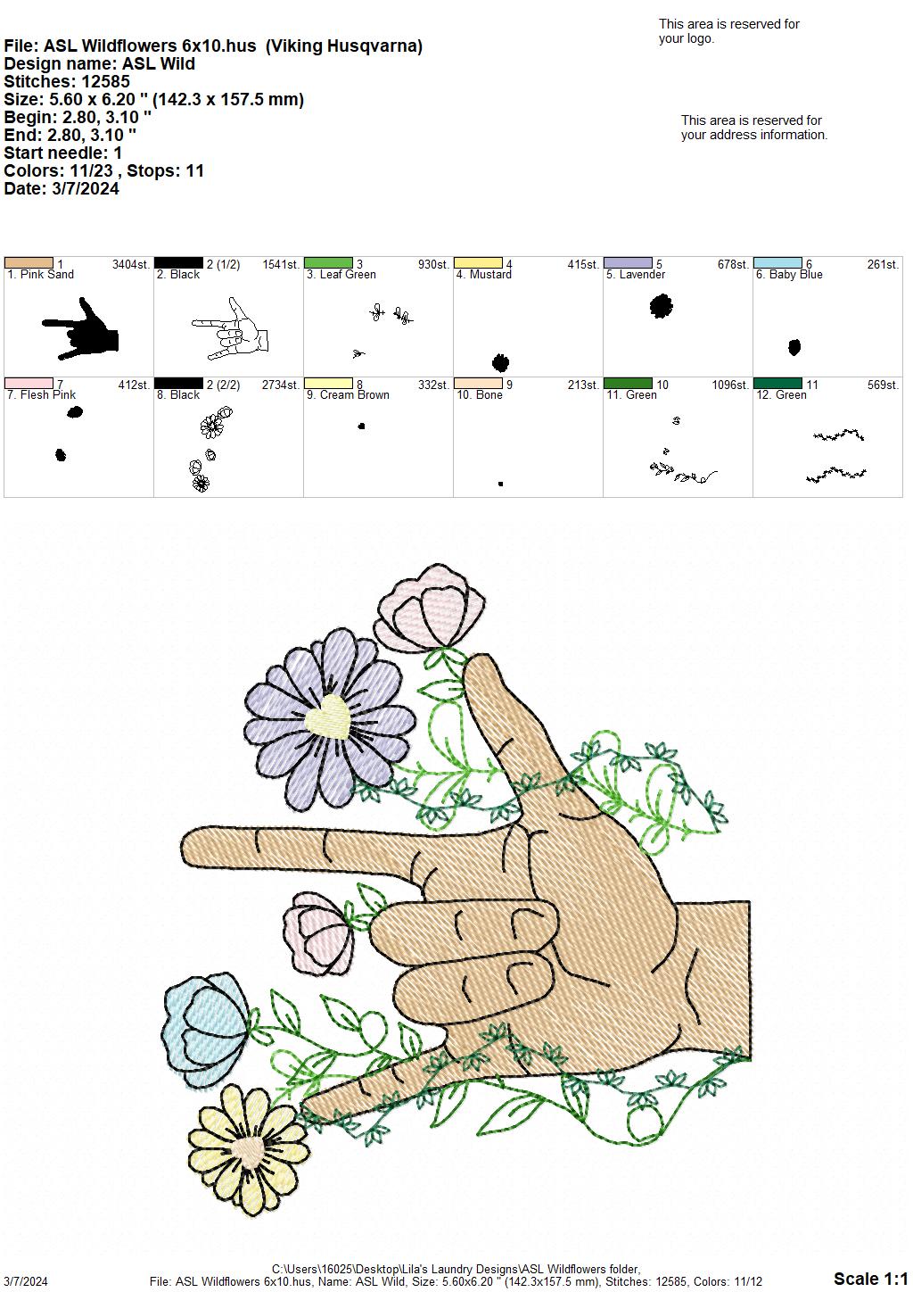 ASL Wildflowers - 4 Sizes - Digital Embroidery Design