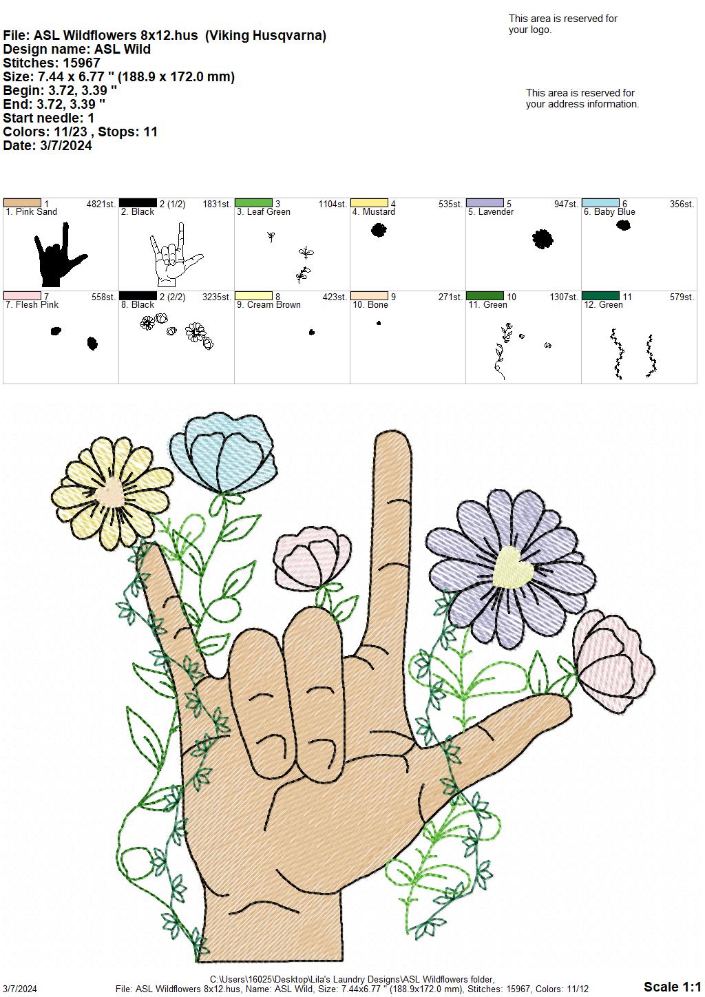 ASL Wildflowers - 4 Sizes - Digital Embroidery Design