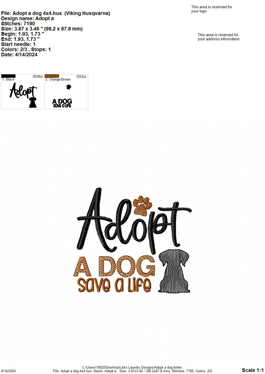 Adopt a Dog - 4 Sizes - Digital Embroidery Design