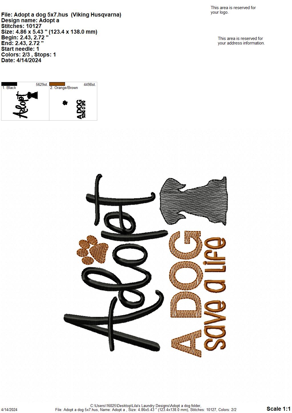 Adopt a Dog - 4 Sizes - Digital Embroidery Design