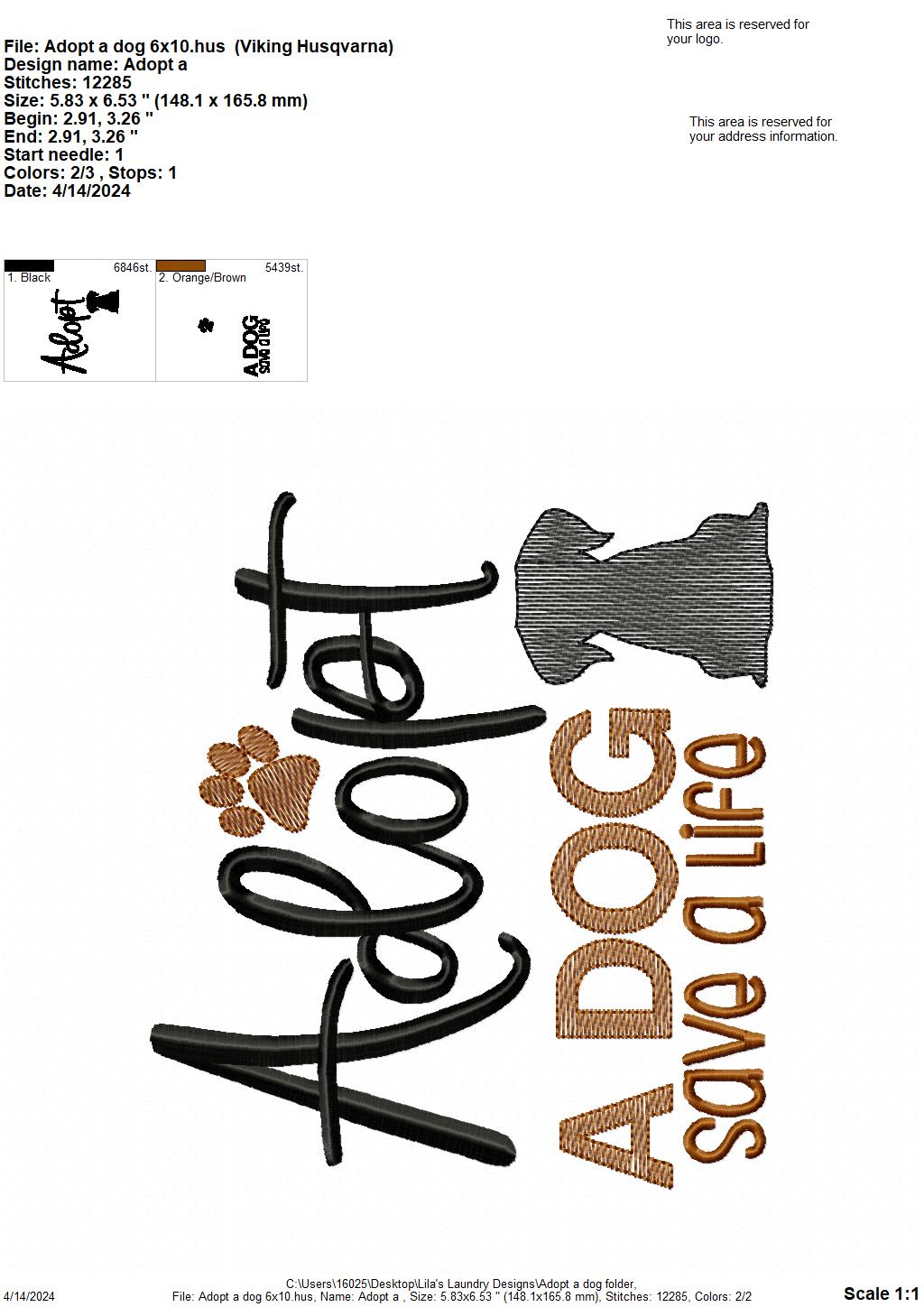 Adopt a Dog - 4 Sizes - Digital Embroidery Design