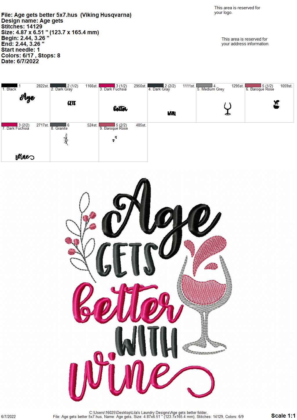 Age Gets Better - 3 sizes- Digital Embroidery Design