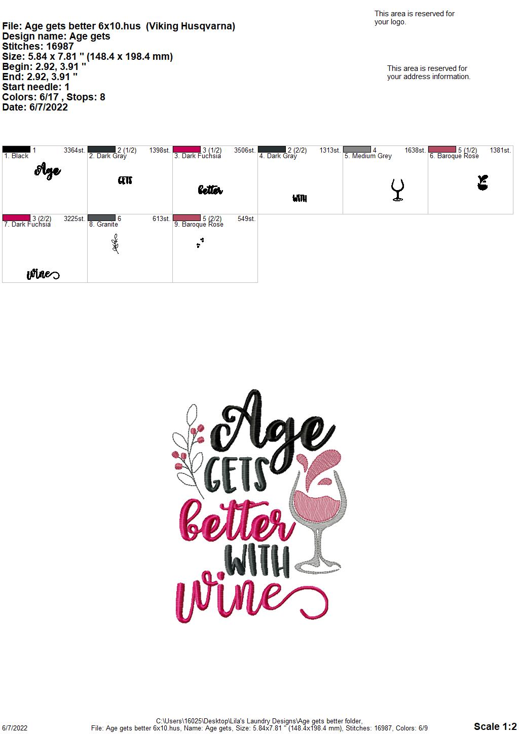 Age Gets Better - 3 sizes- Digital Embroidery Design
