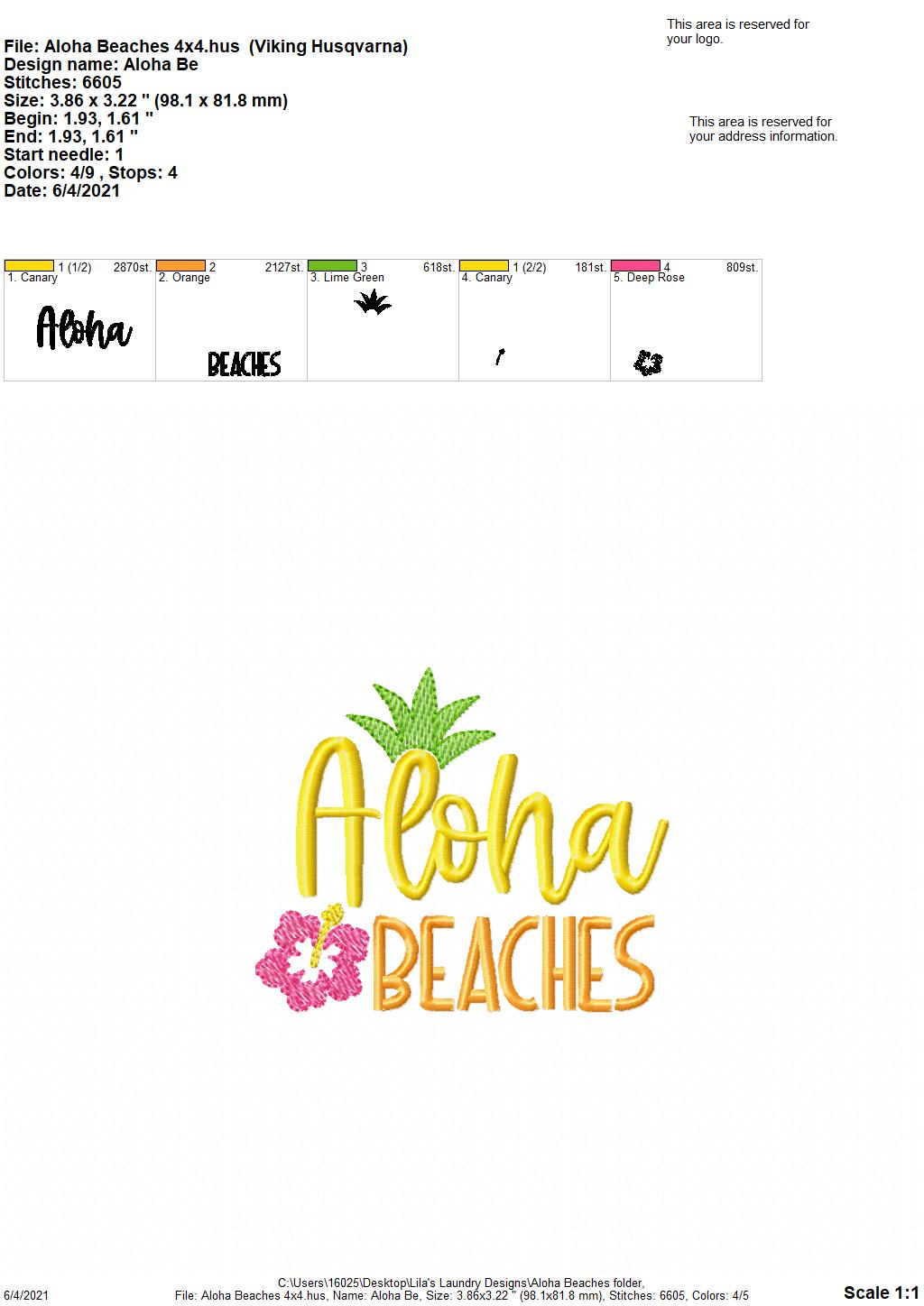 Aloha Beaches - 4 sizes- Digital Embroidery Design