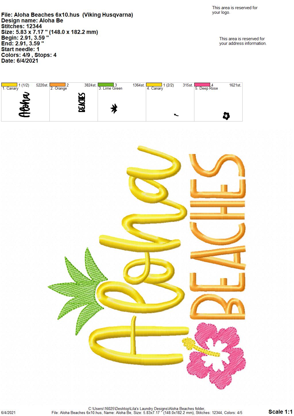 Aloha Beaches - 4 sizes- Digital Embroidery Design