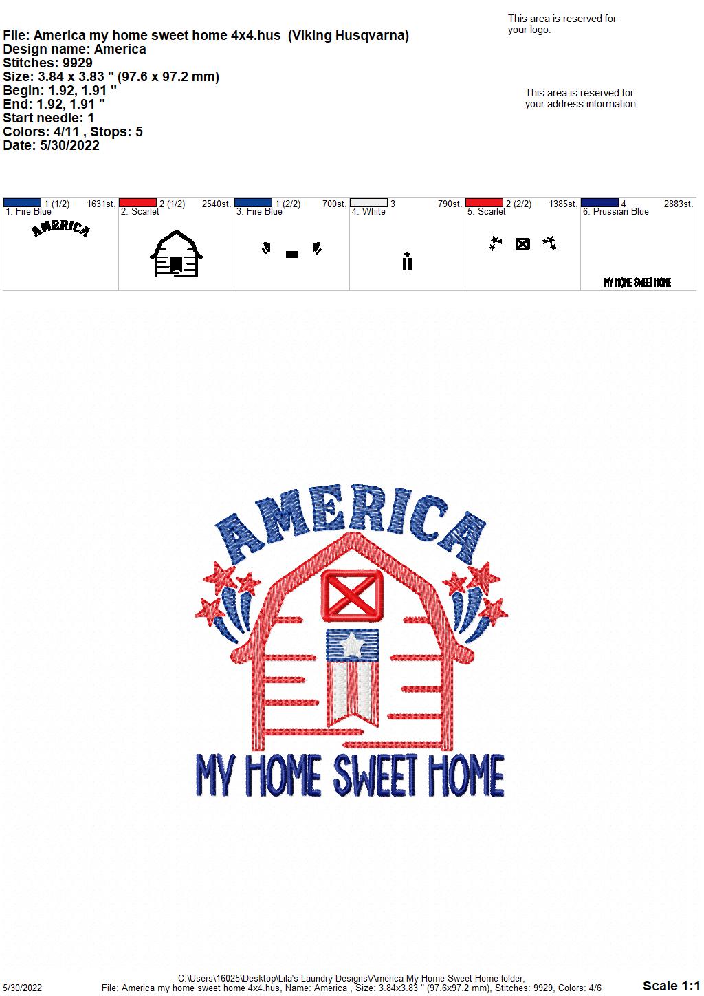 American My Home Sweet Home - 4 sizes- Digital Embroidery Design
