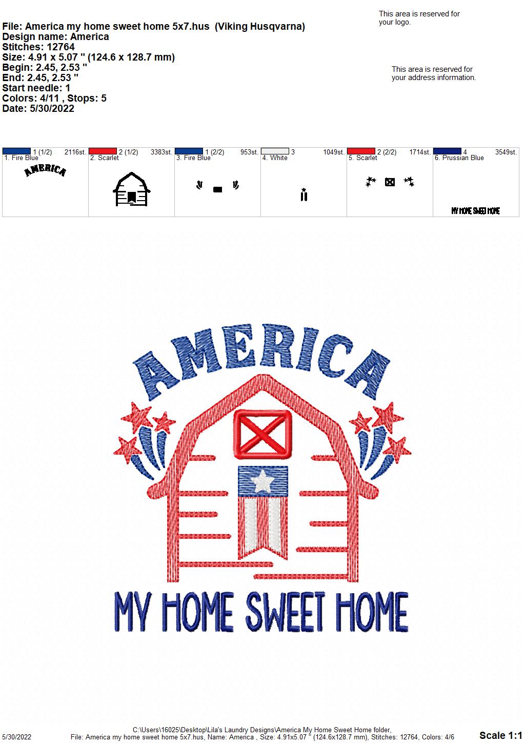 American My Home Sweet Home - 4 sizes- Digital Embroidery Design