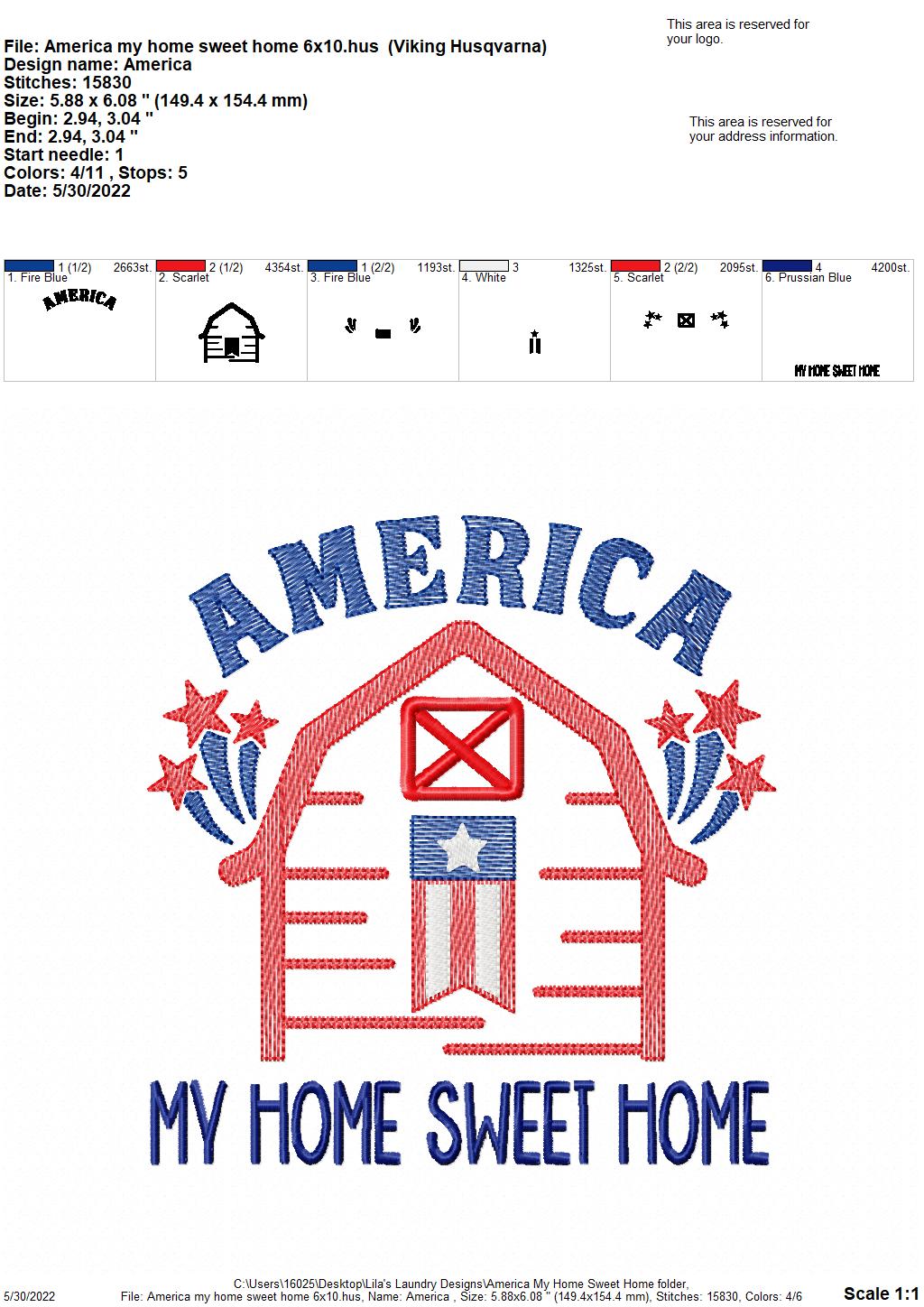 American My Home Sweet Home - 4 sizes- Digital Embroidery Design