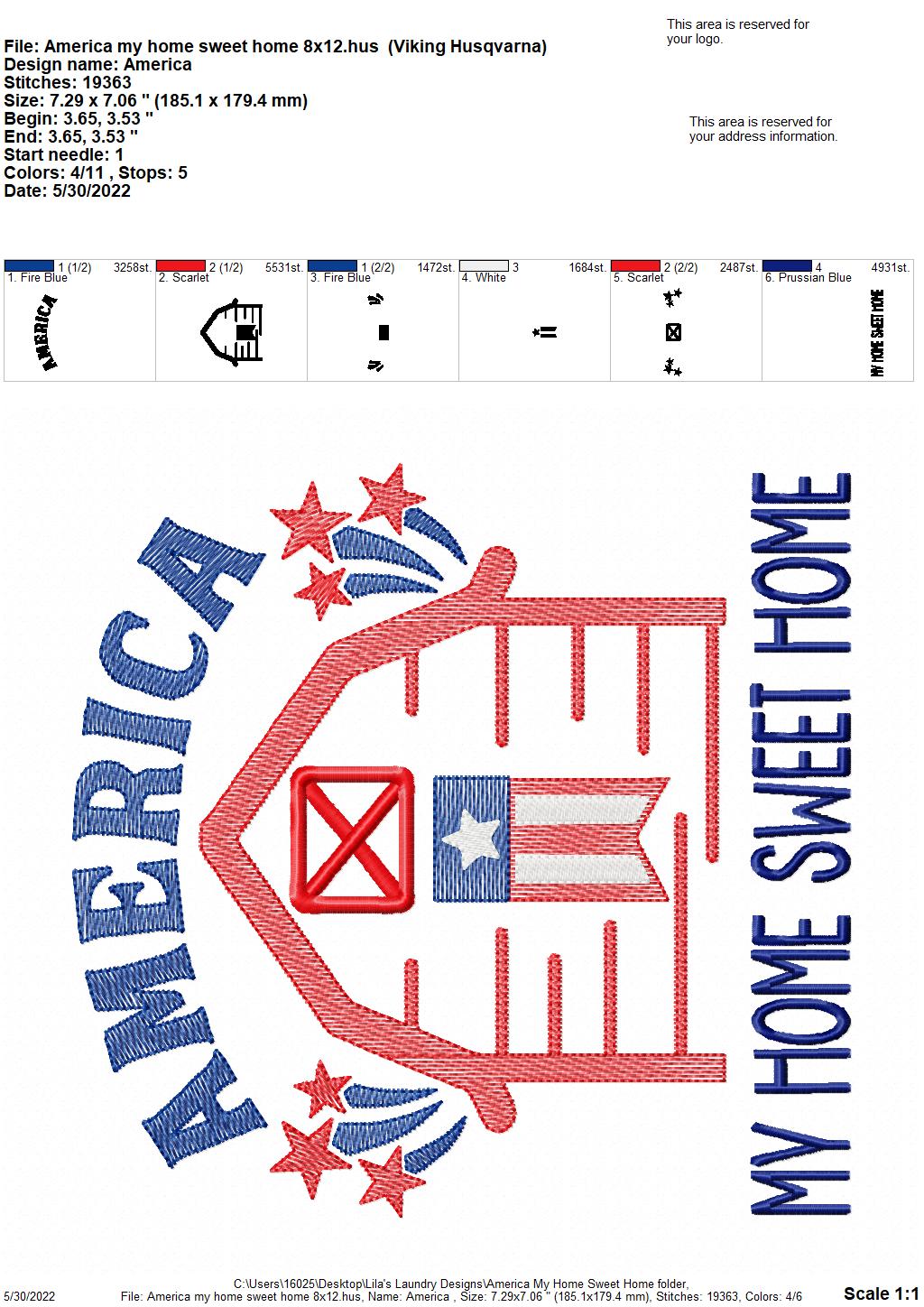 American My Home Sweet Home - 4 sizes- Digital Embroidery Design