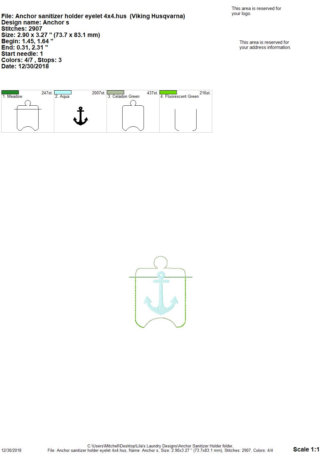 Anchor Sanitizer Holder - Embroidery Design - DIGITAL Embroidery DESIGN