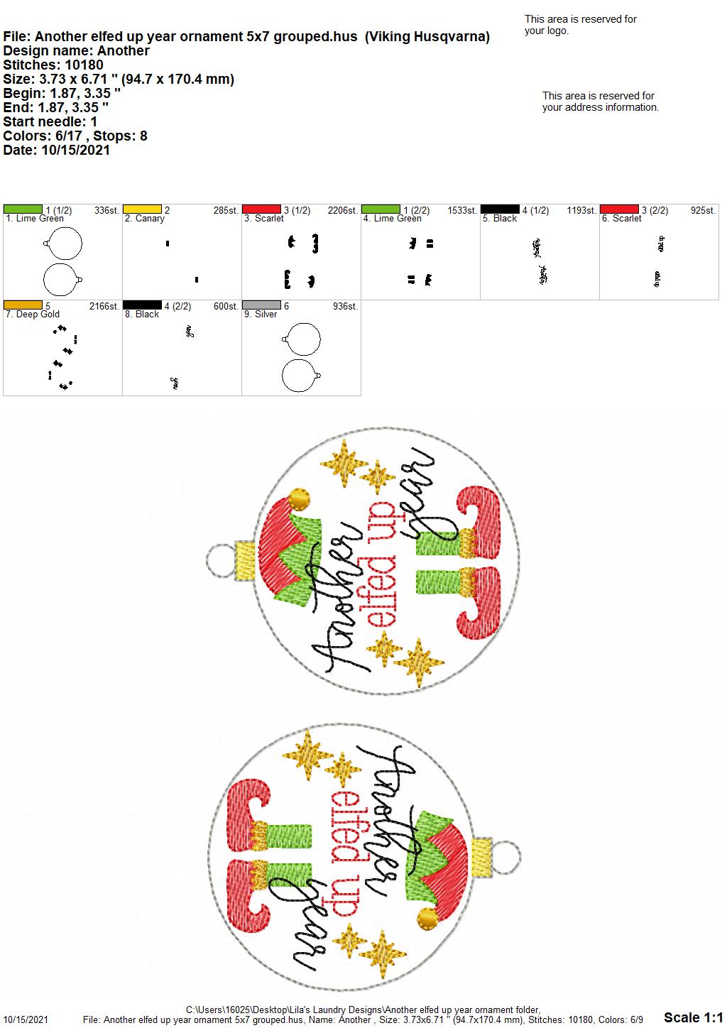 Another Elfed Up Year Ornament - Digital Embroidery Design