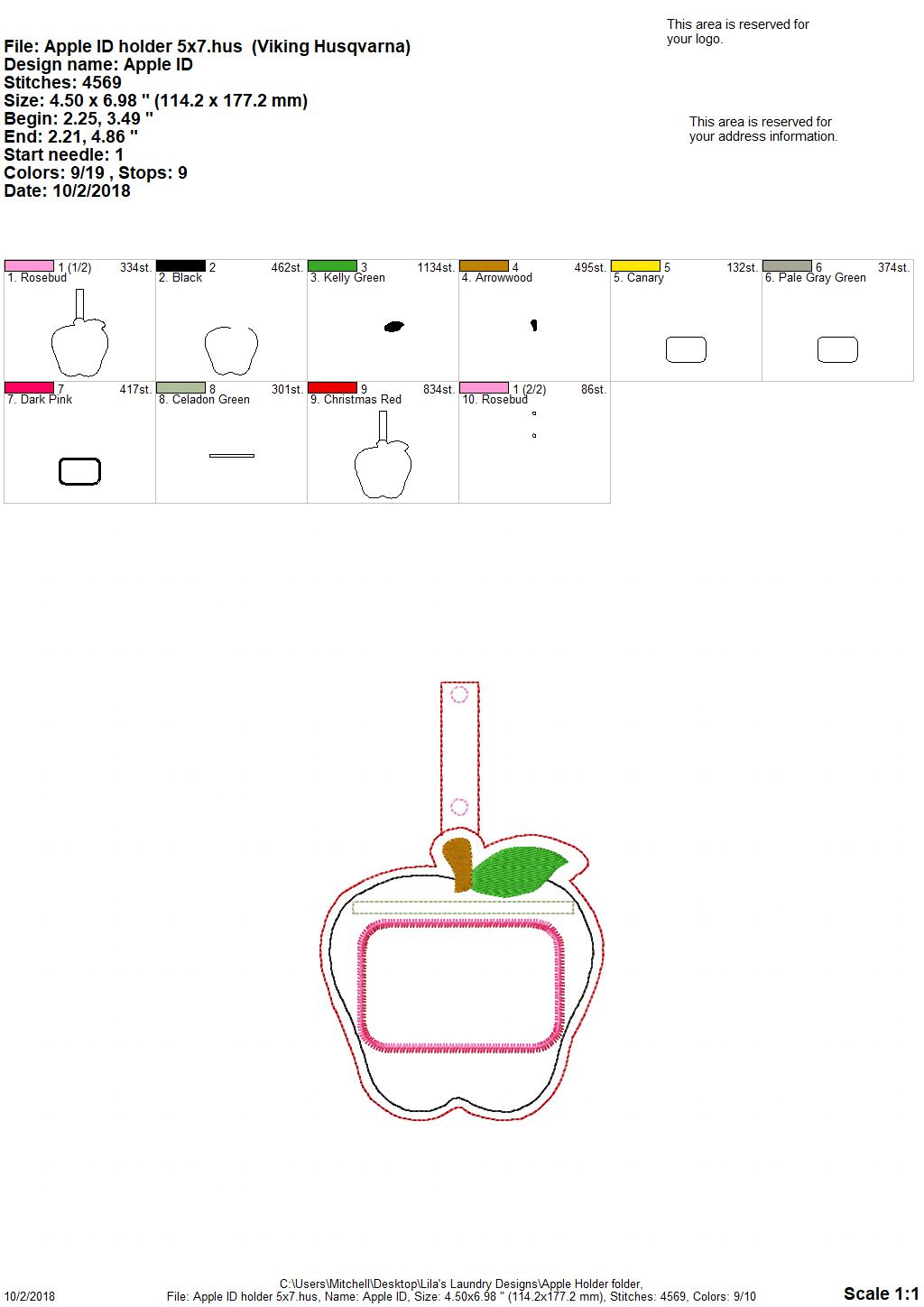 Apple ID Holders 5x7 only - Digital Embroidery Design