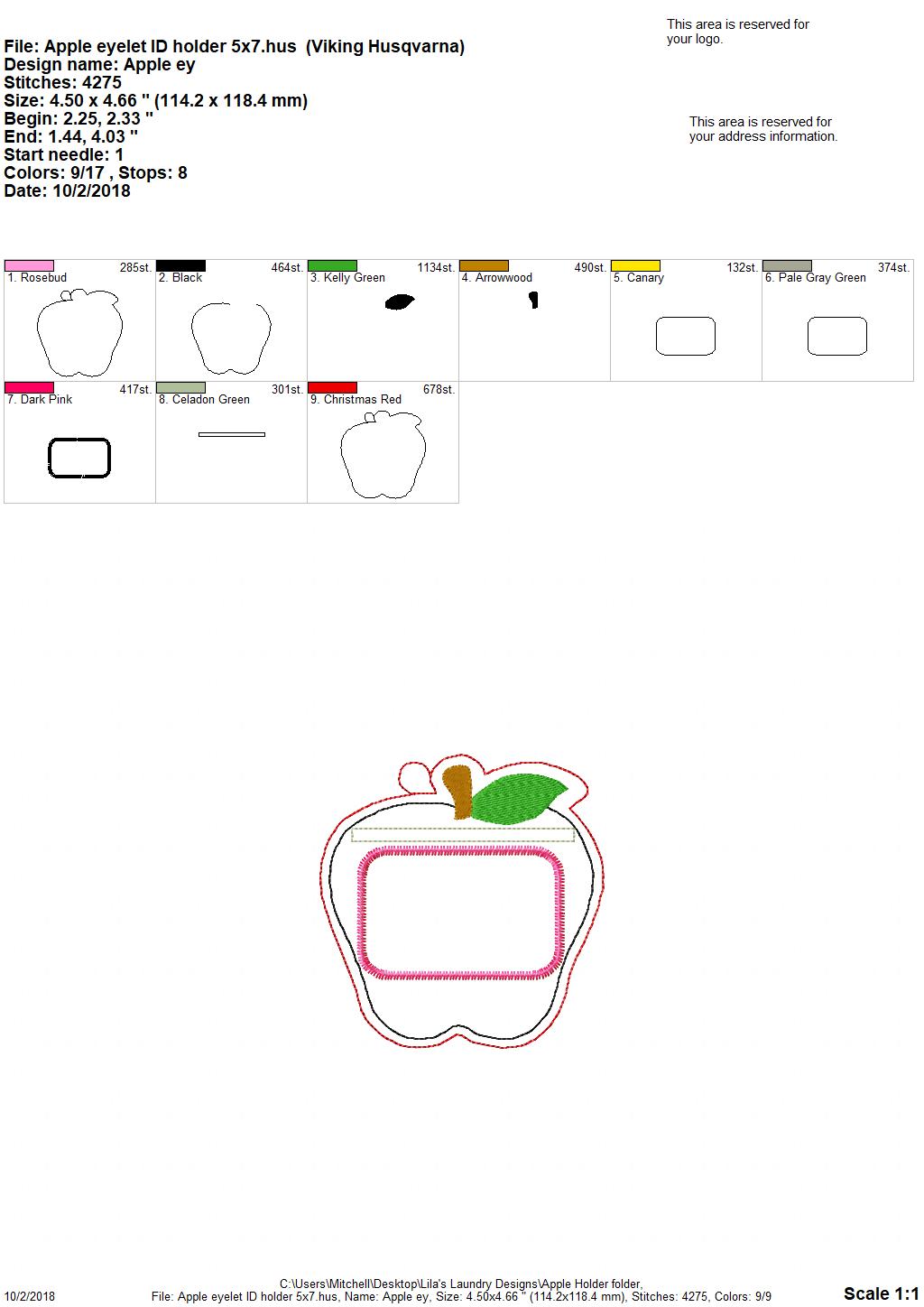 Apple ID Holders 5x7 only - Digital Embroidery Design