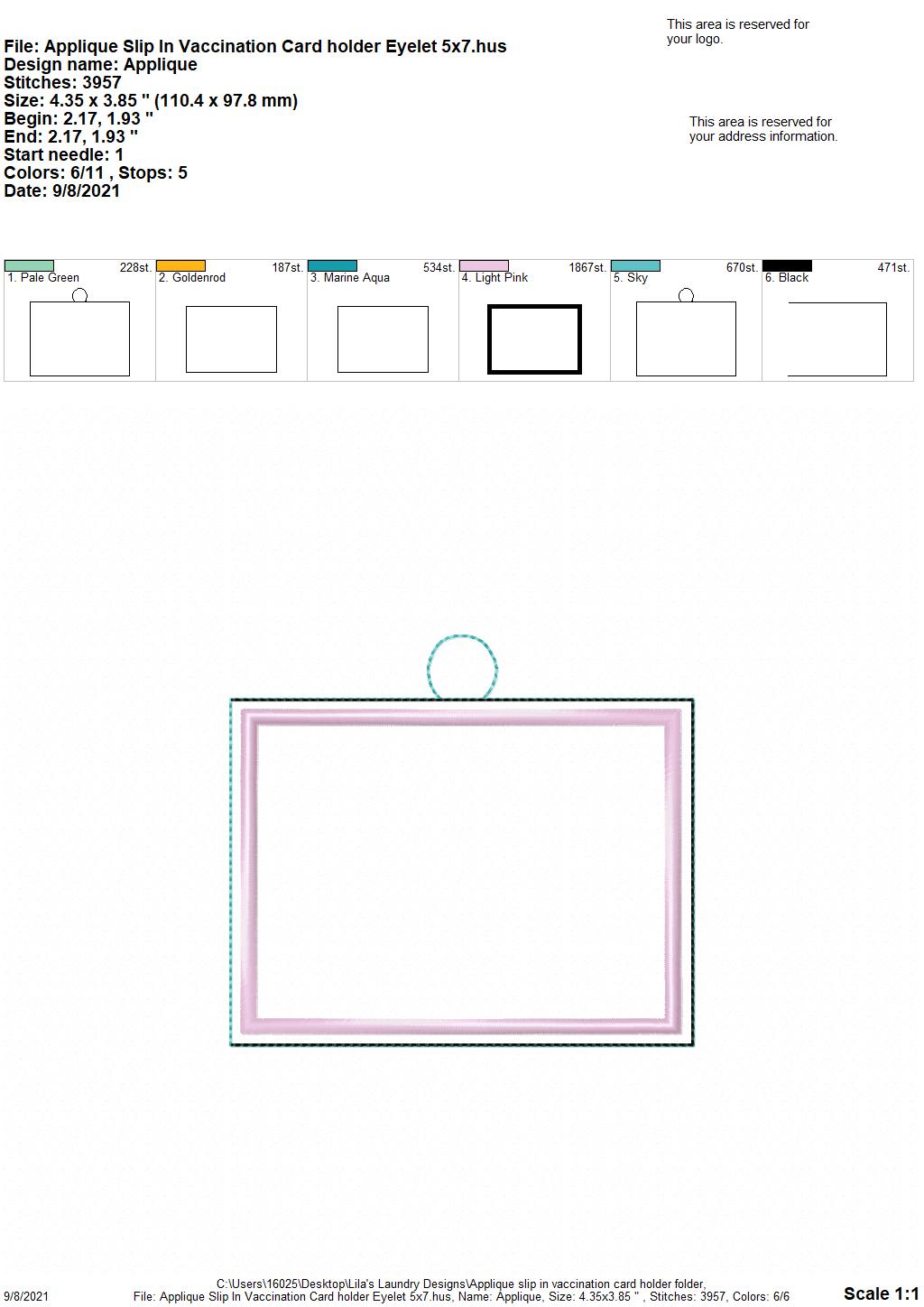 Applique Slip In Vaccination Card Holders 5x7