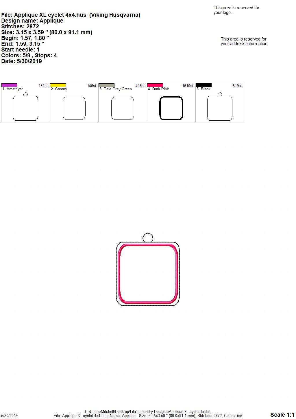 Applique XL eyelet fob - DIGITAL Embroidery DESIGN