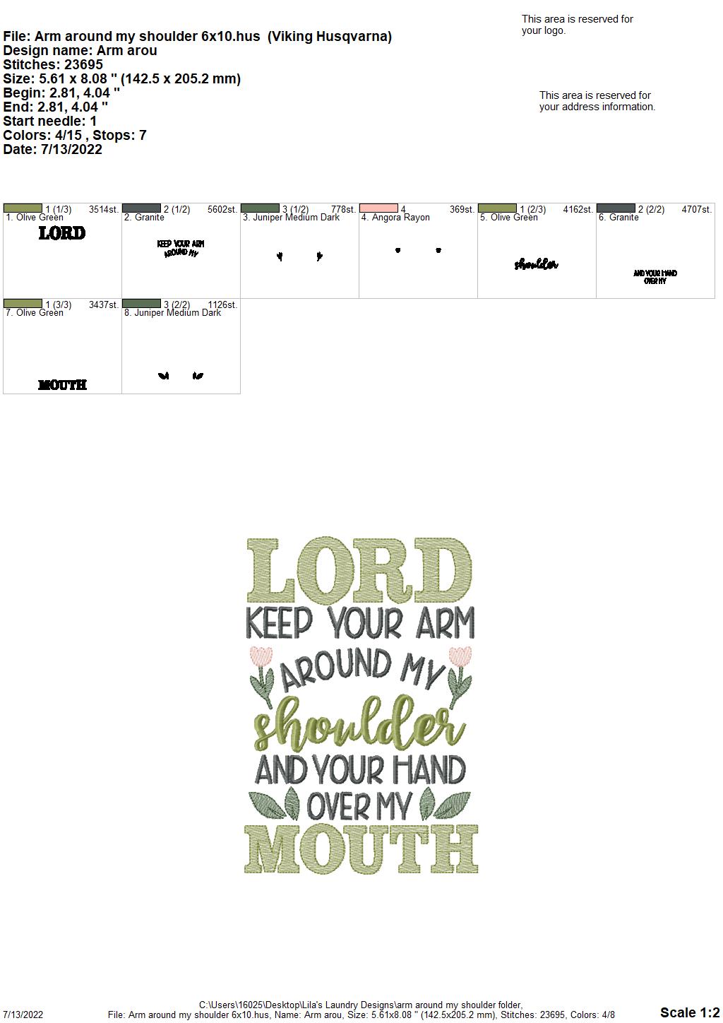 Arm Around My Shoulder - 3 sizes- Digital Embroidery Design