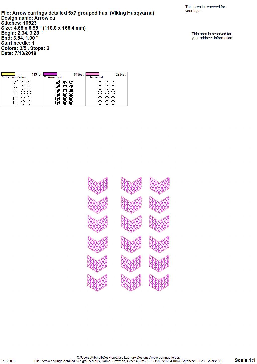 Arrow End Earrings - 4x4 and 5x7 Grouped- Digital Embroidery Design