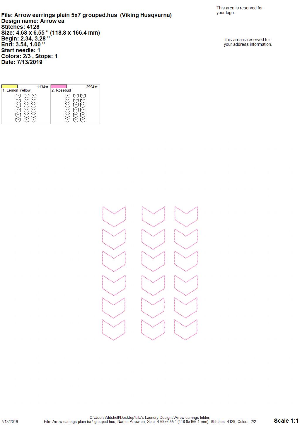 Arrow End Earrings - 4x4 and 5x7 Grouped- Digital Embroidery Design