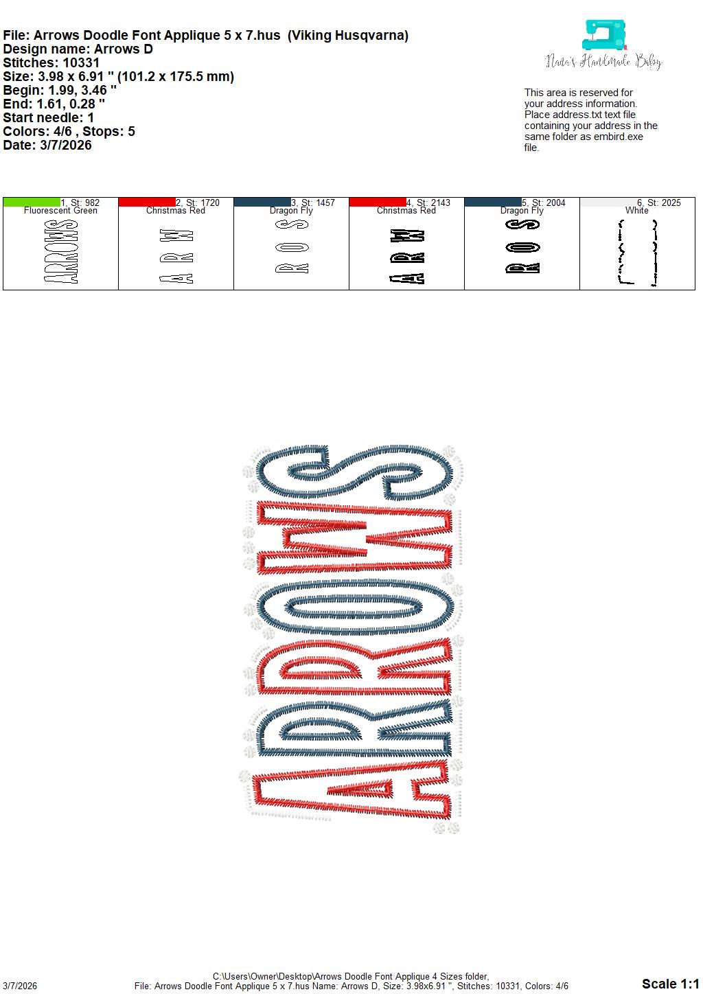 Arrows Doodle Font Applique – 4 x 4, 5 x 7, 6 x 10 and 8 x 12 – DIGITAL Embroidery Design