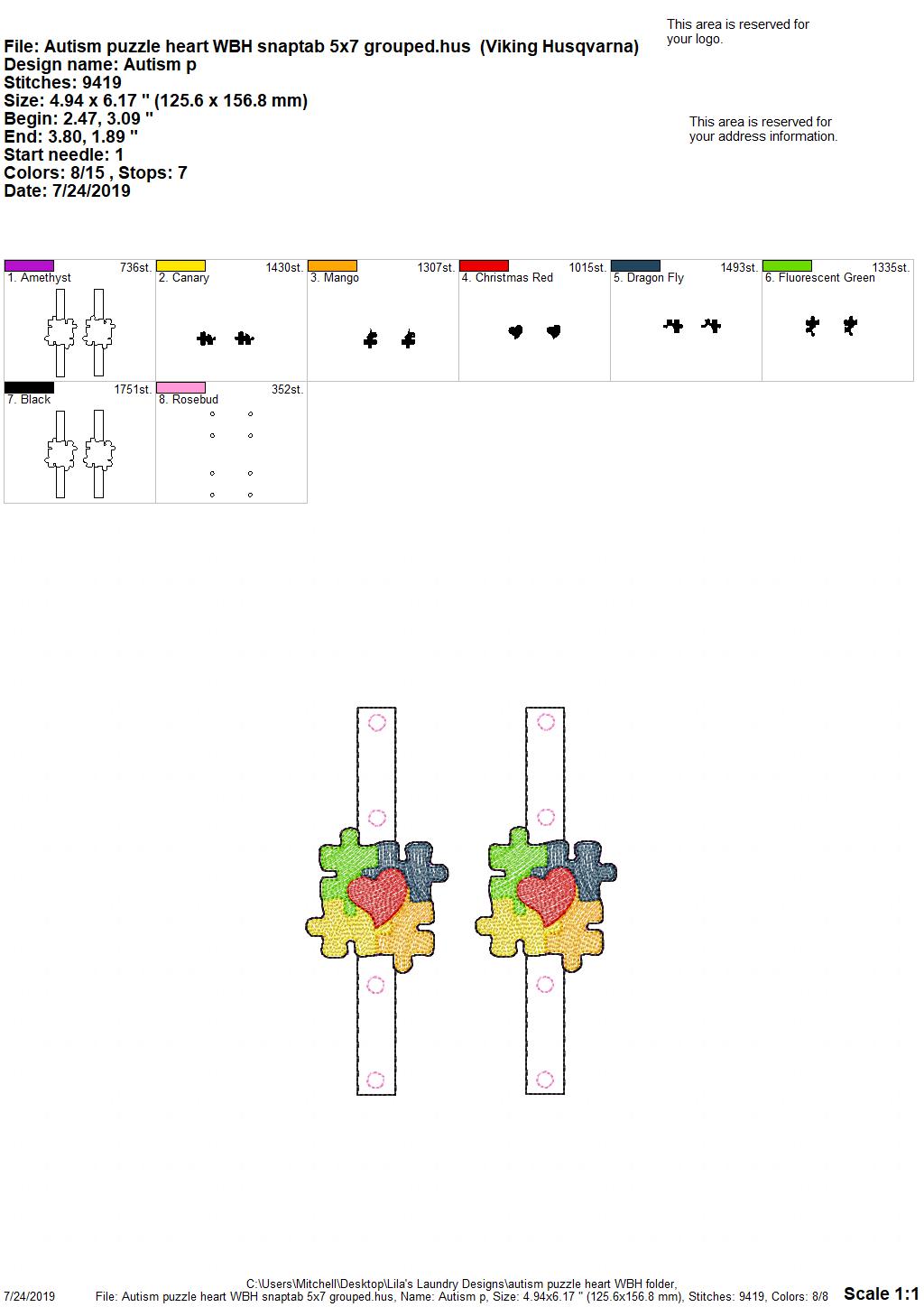 Autism Puzzle Heart Water Bottle Holders - DIGITAL Embroidery DESIGN