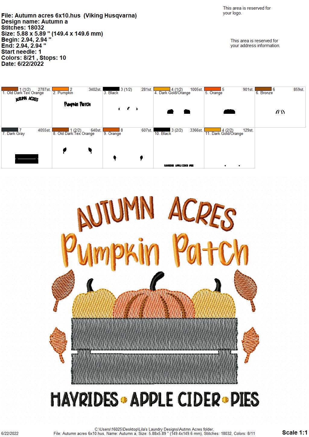 Autumn Acres - 3 sizes- Digital Embroidery Design