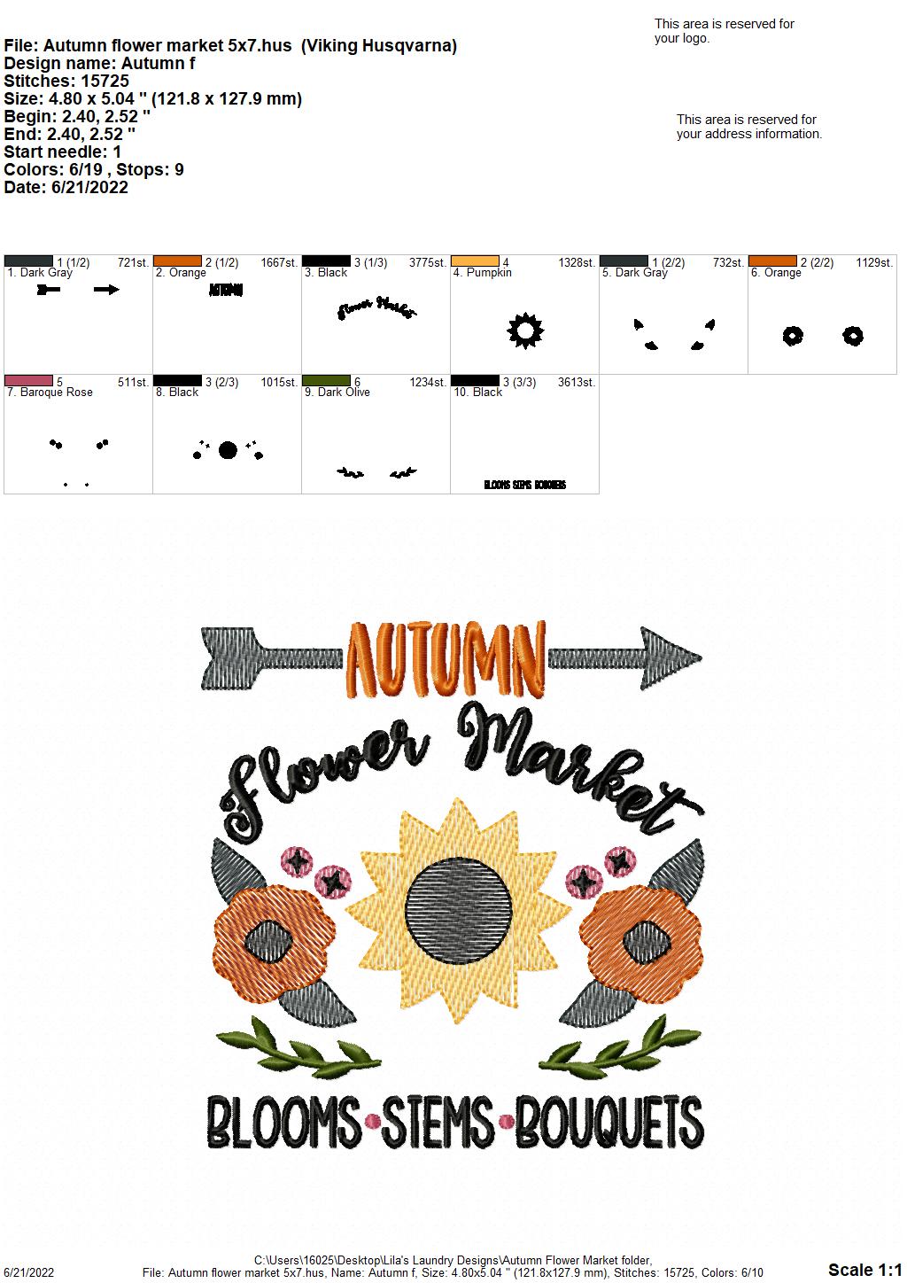 Autumn Flower Market - 3 sizes- Digital Embroidery Design