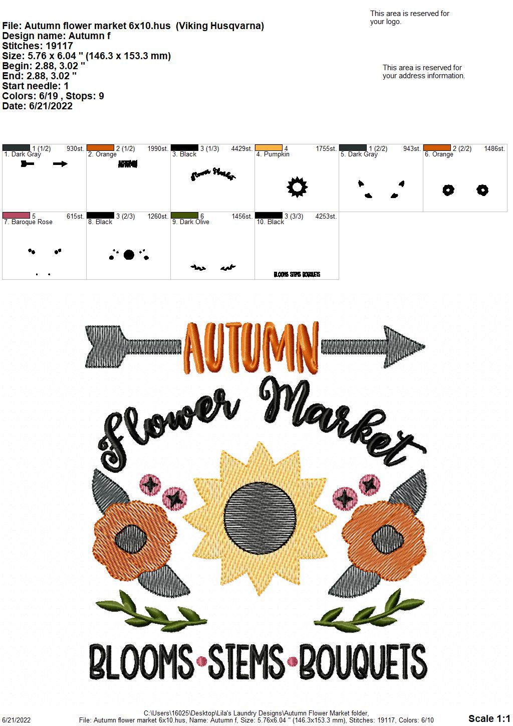 Autumn Flower Market - 3 sizes- Digital Embroidery Design