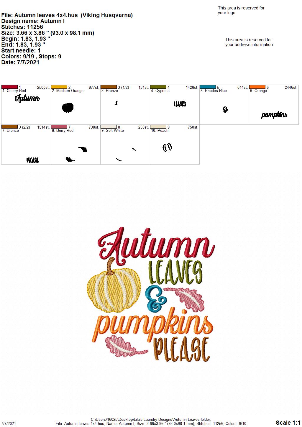 Autumn Leaves - 4 sizes- Digital Embroidery Design