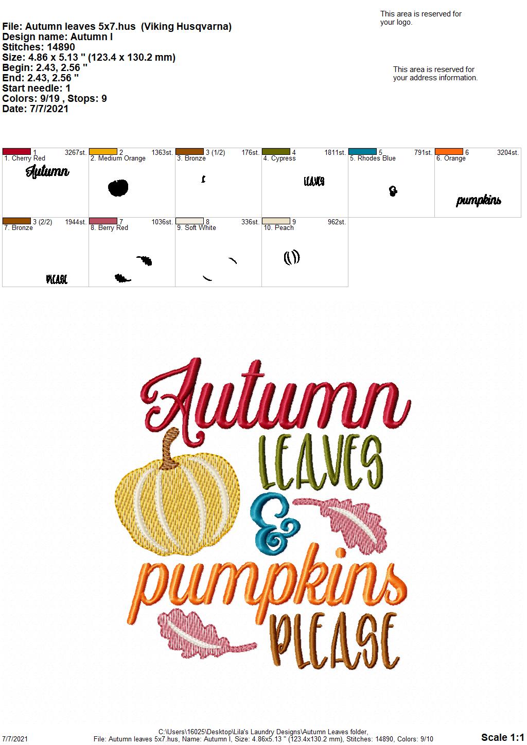 Autumn Leaves - 4 sizes- Digital Embroidery Design