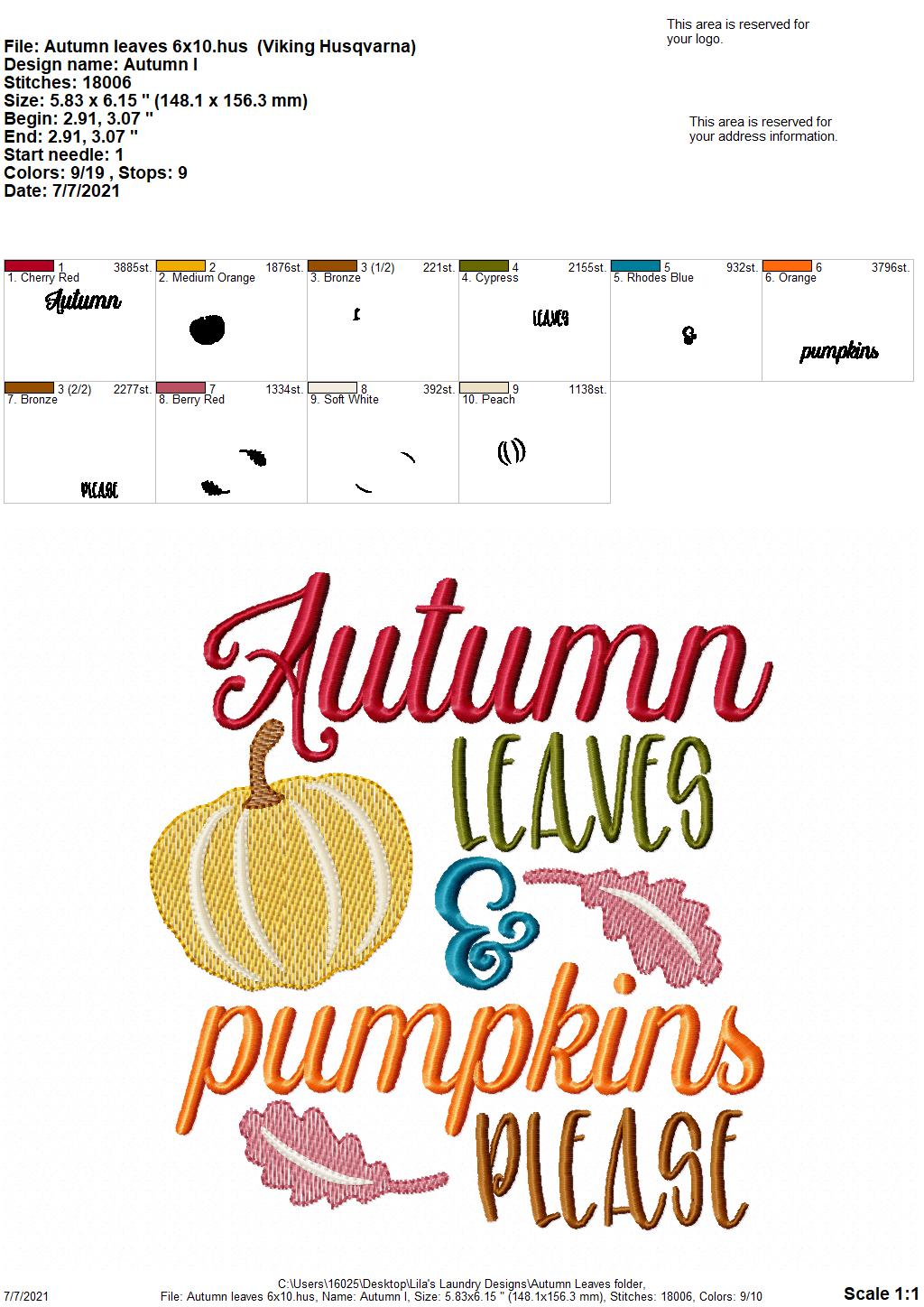 Autumn Leaves - 4 sizes- Digital Embroidery Design