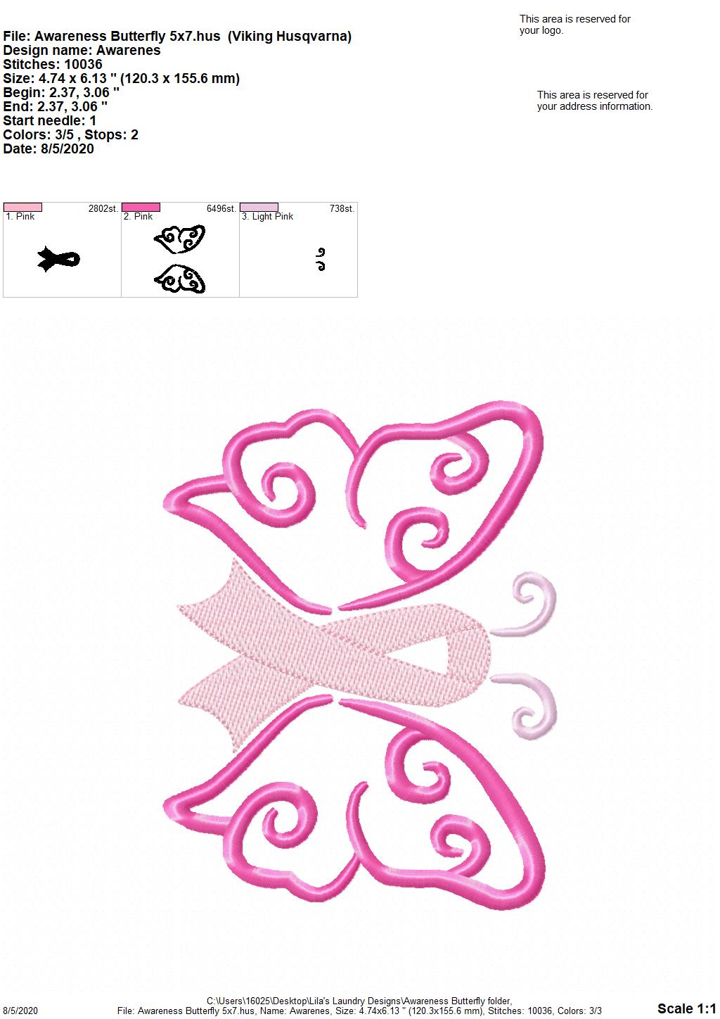 Awareness Butterfly - 2 Sizes - Digital Embroidery Design