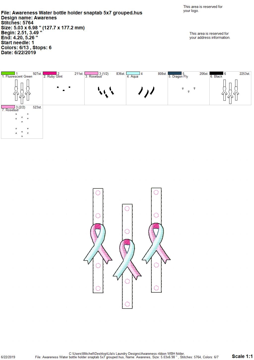 Awareness Ribbon Water Bottle Holders - DIGITAL Embroidery DESIGN