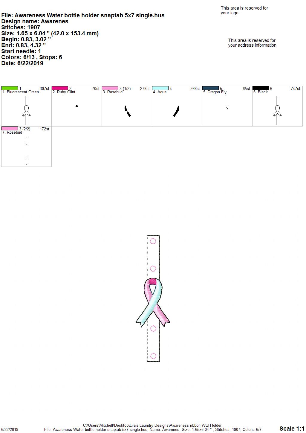 Awareness Ribbon Water Bottle Holders - DIGITAL Embroidery DESIGN