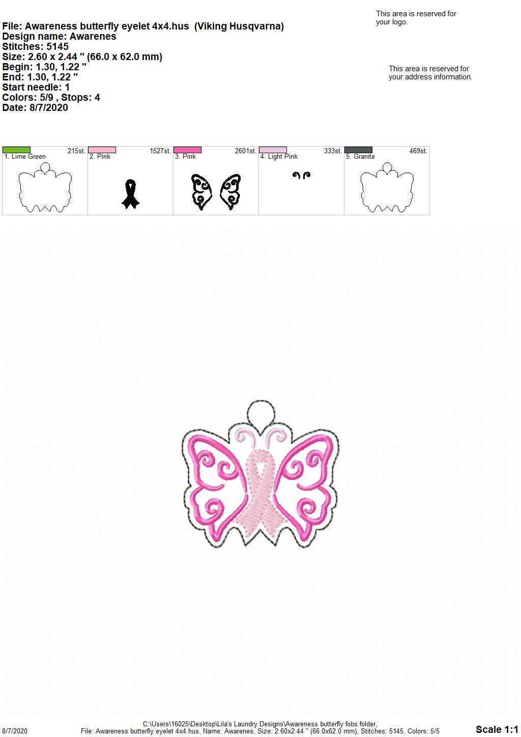Awareness Butterfly Fobs - DIGITAL Embroidery DESIGN