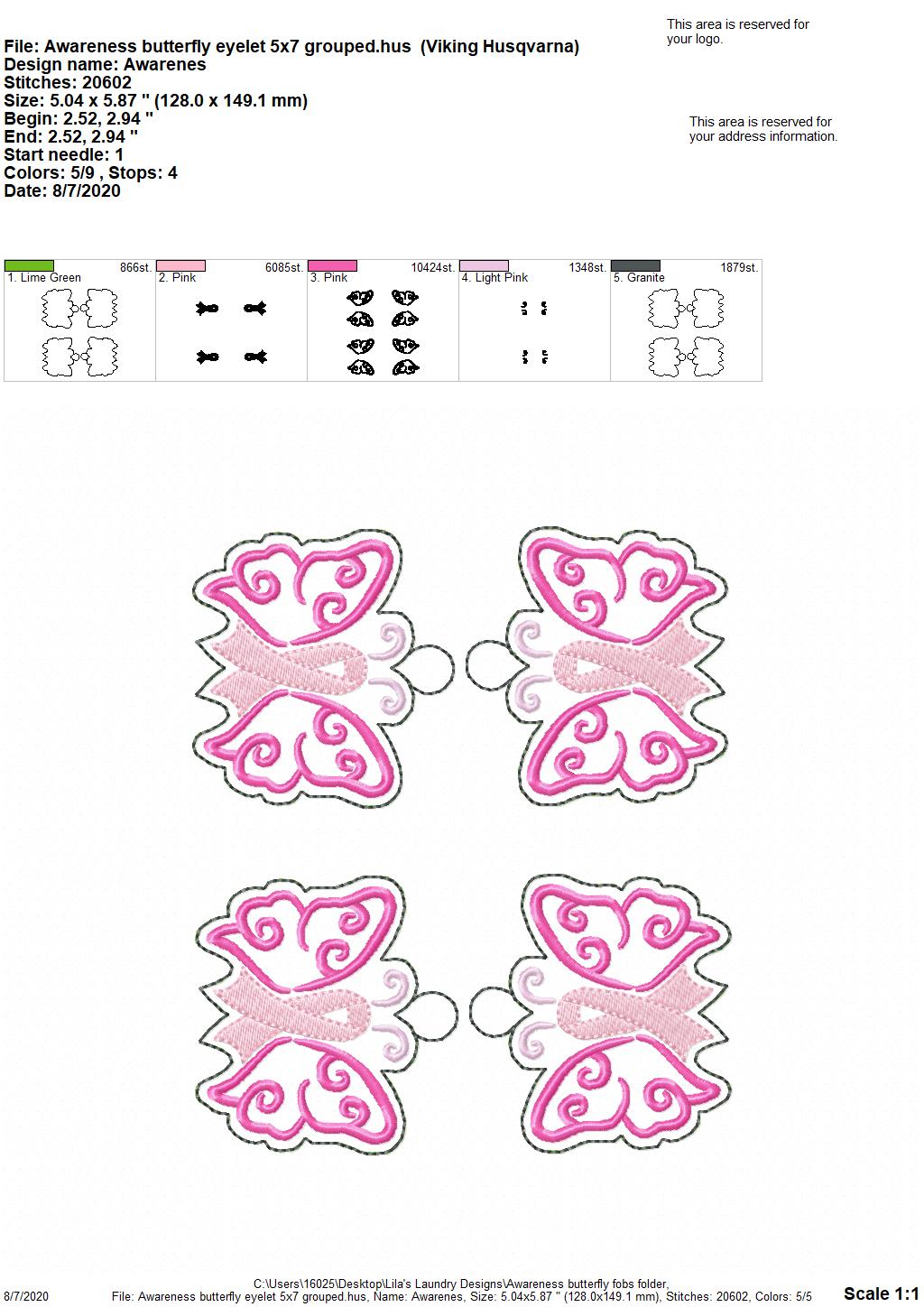 Awareness Butterfly Fobs - DIGITAL Embroidery DESIGN