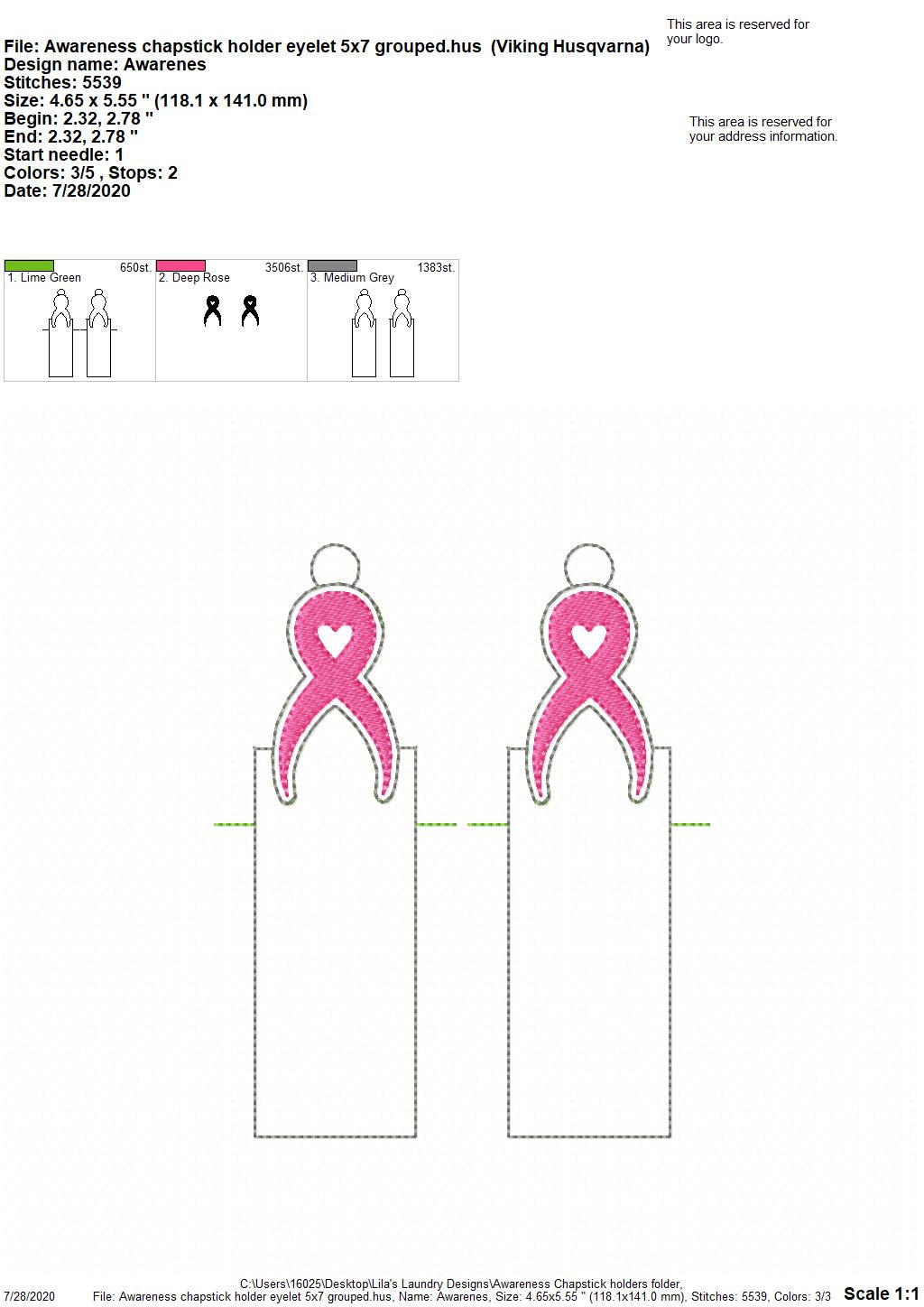 Awareness Ribbon Chapstick Holders 5x7 - DIGITAL Embroidery DESIGN
