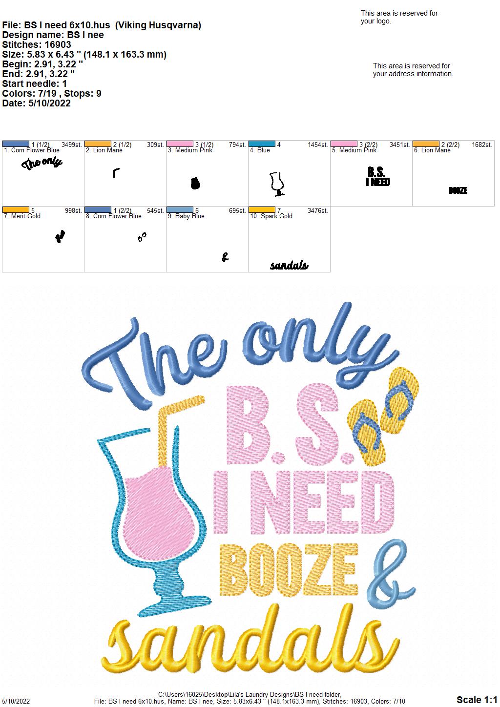 BS I Need - 3 sizes- Digital Embroidery Design