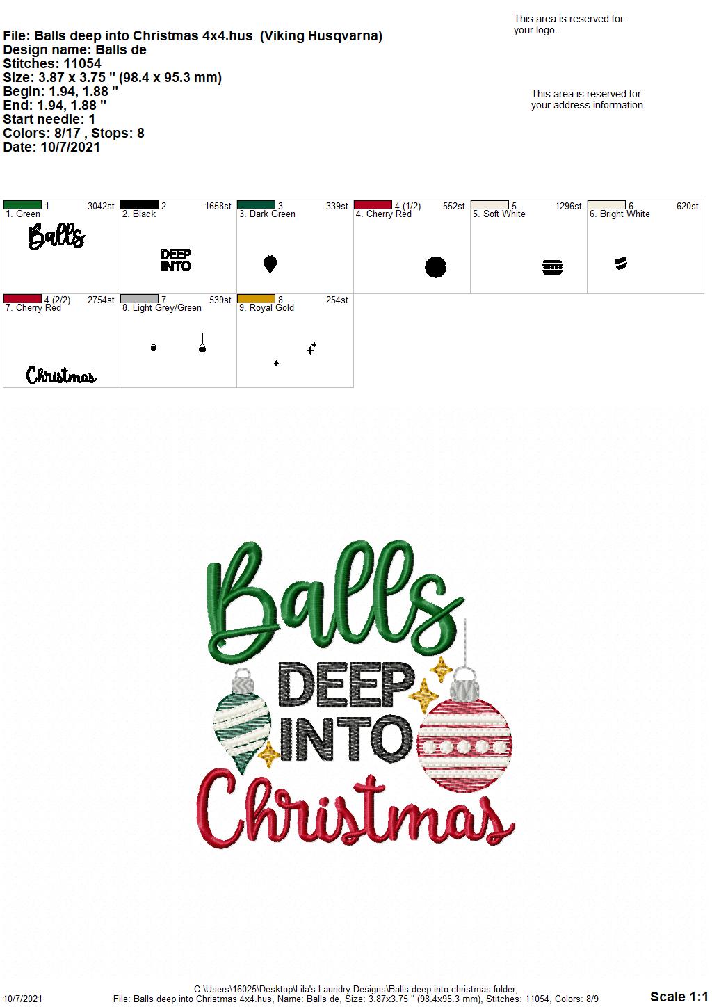 Balls Deep Into Christmas - 4 sizes- Digital Embroidery Design