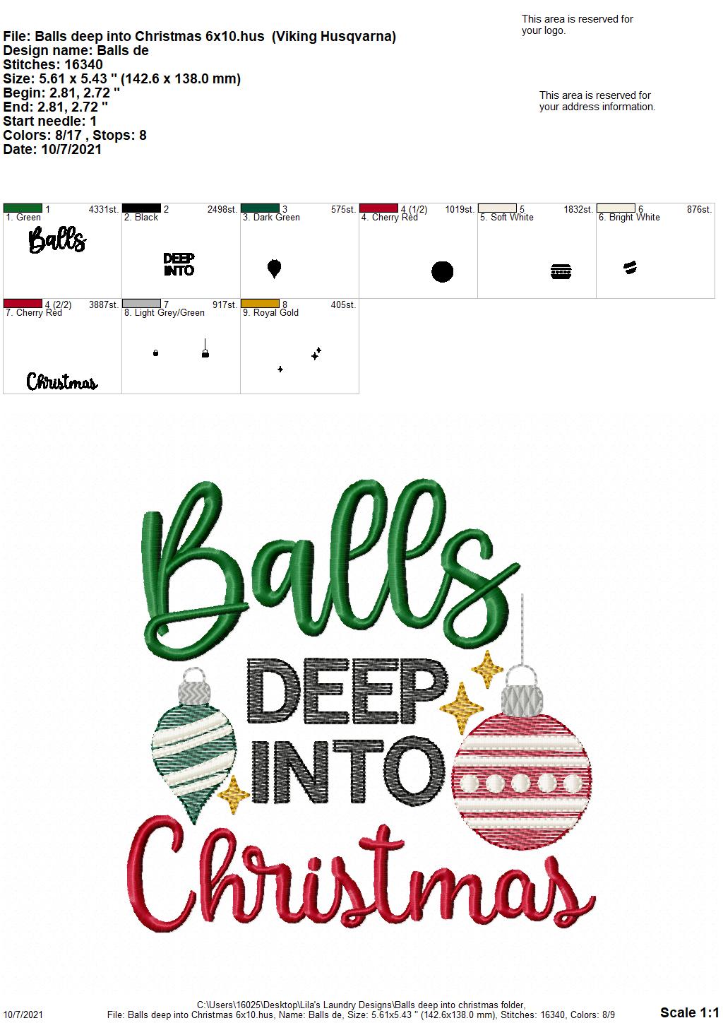 Balls Deep Into Christmas - 4 sizes- Digital Embroidery Design
