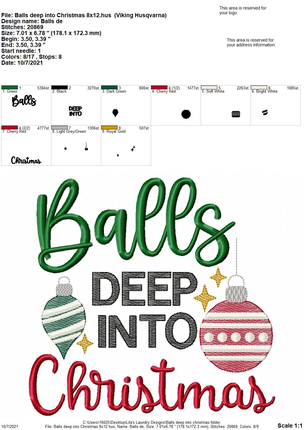Balls Deep Into Christmas - 4 sizes- Digital Embroidery Design