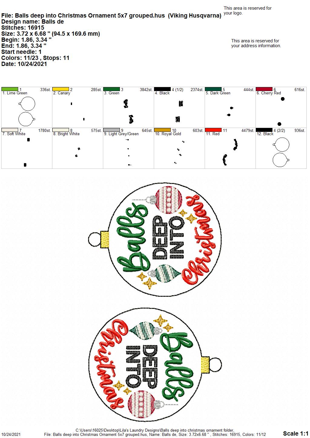 Balls Deep Into Christmas Ornament - Digital Embroidery Design