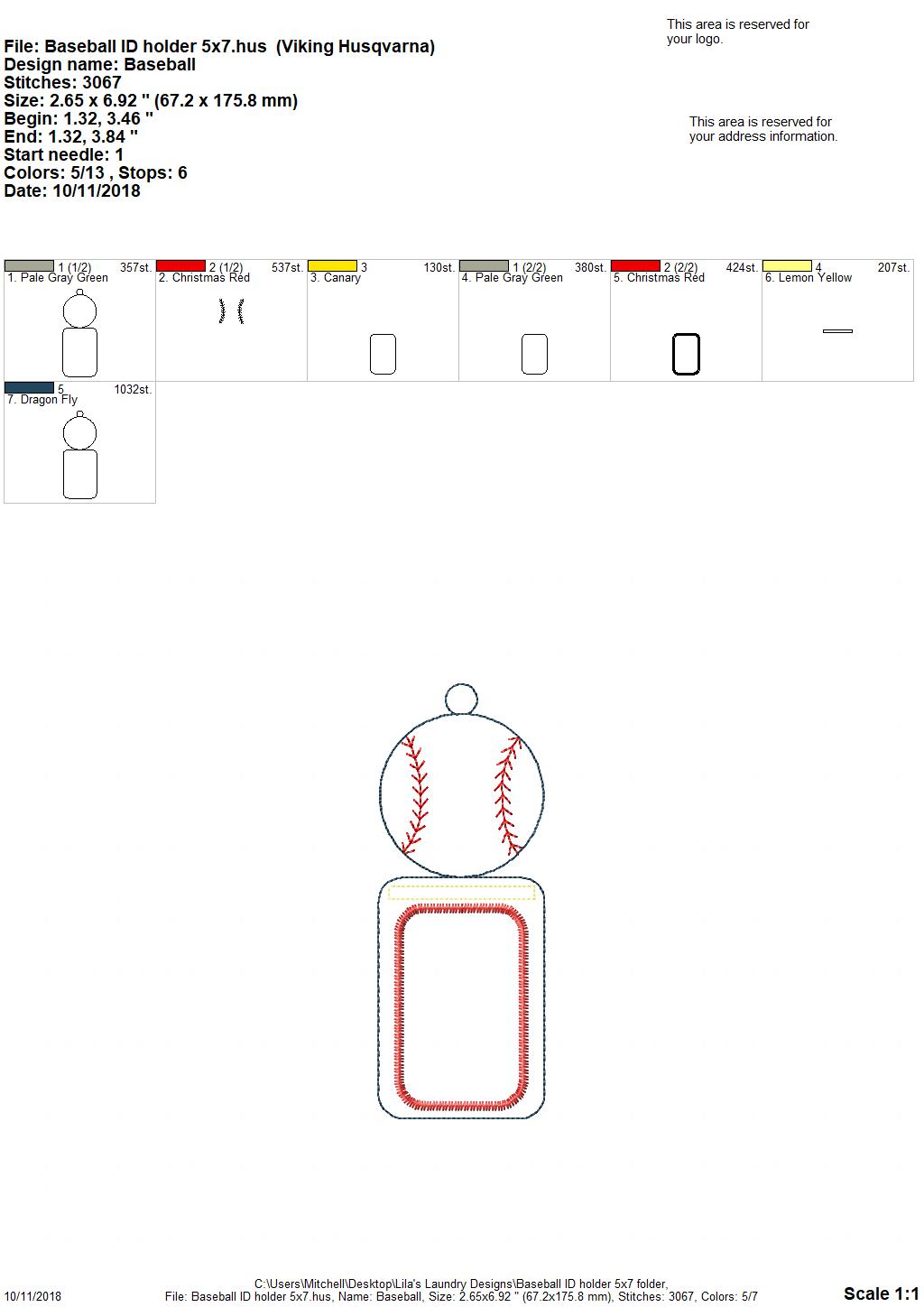 Baseball Vertical ID Holder 5x7 only