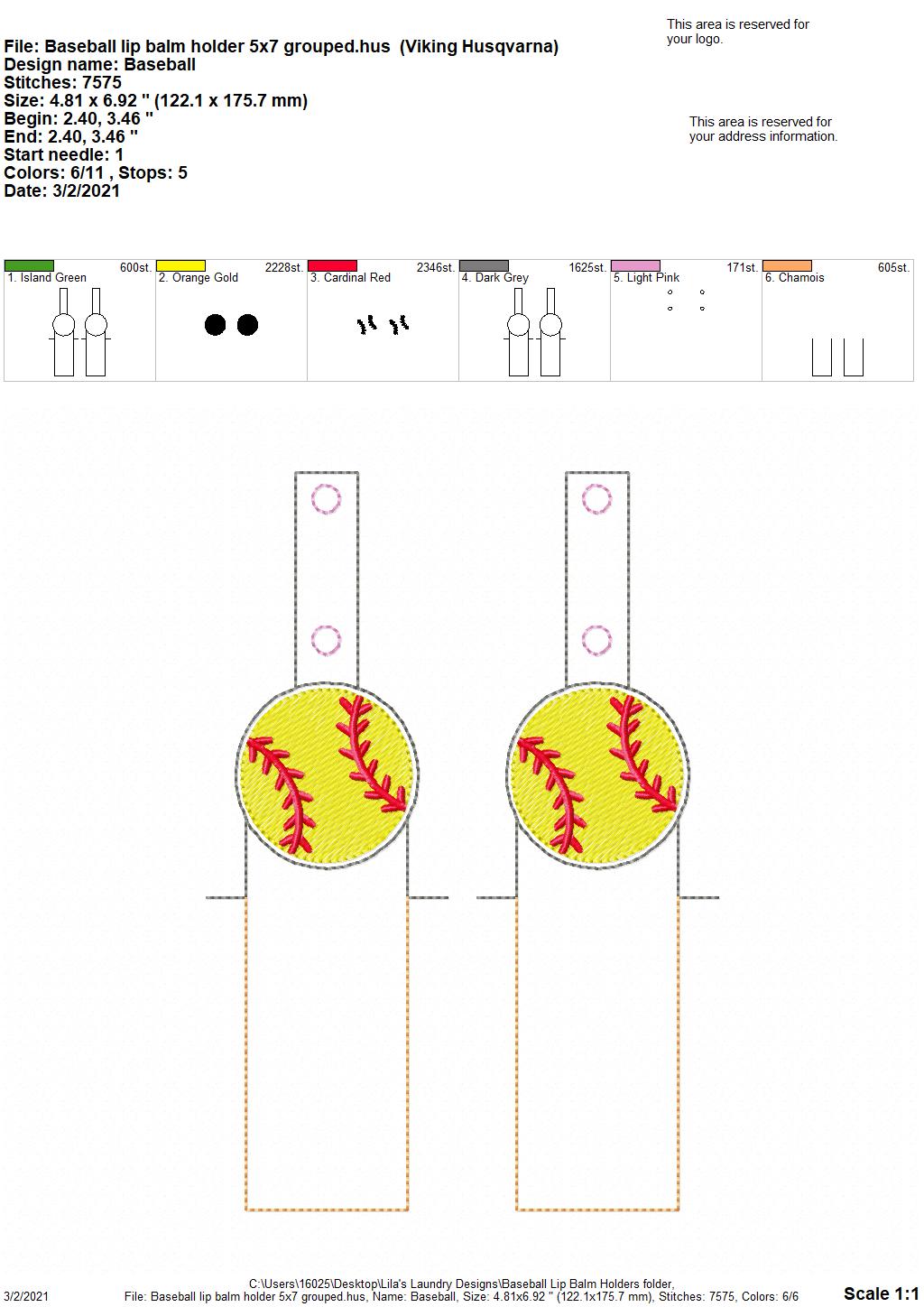 Baseball Lip Balm Holders 5x7 - DIGITAL Embroidery DESIGN