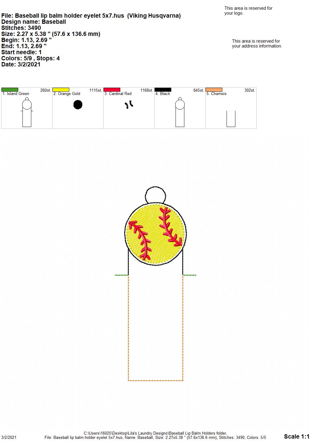 Baseball Lip Balm Holders 5x7 - DIGITAL Embroidery DESIGN